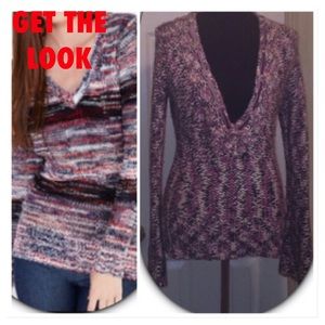 🍂🍁 Fall/Winter Vintage DKNY Jeans Purple Marled Deep V Neck Sweater Sz M